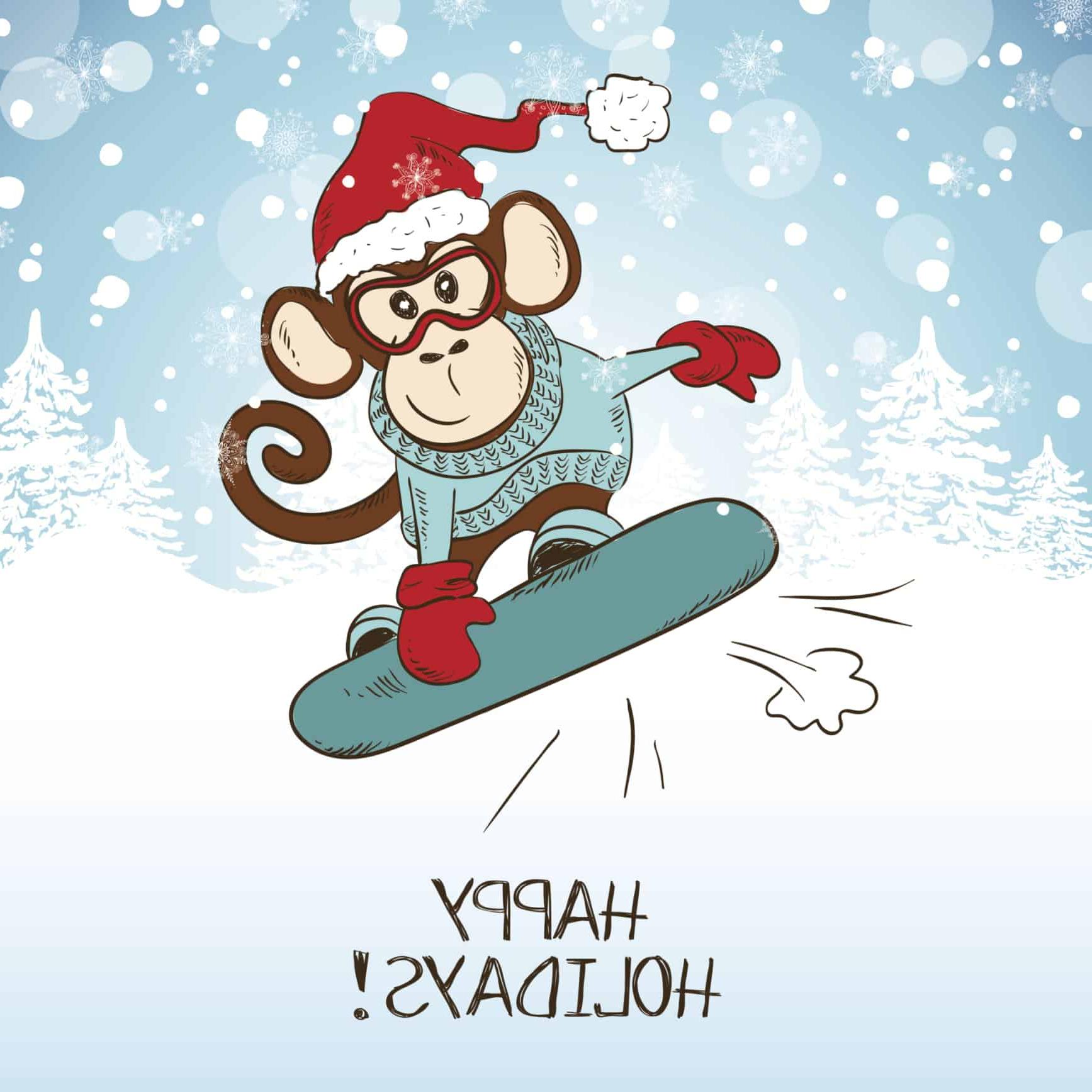 Happy Holidays! monkey on snowboard